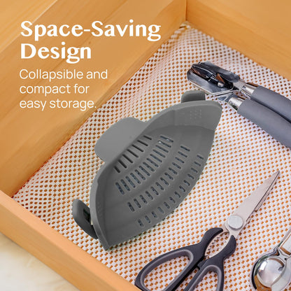 Kitchen Gizmo Snap N' Strain Clip On Strainer for Pots and Pans - Collapsible Silicone Pasta Strainer and Kitchen Gadget for Cooking - Easy to Use, Heat Resistant and Space Saving Colander - Green