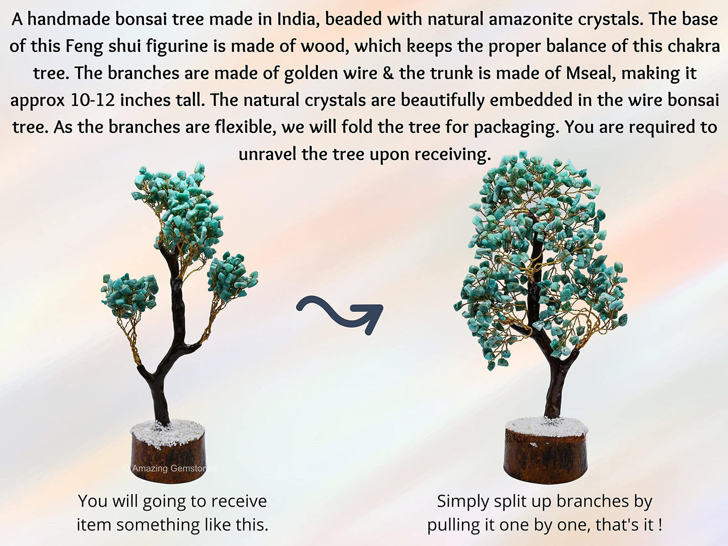 Amazonite Natural Healing Premium Crystal Bonsai Feng Shui Fortune Money Tree of Life for Home Office Decor (Gift Box Ready) (10-12 Inch)