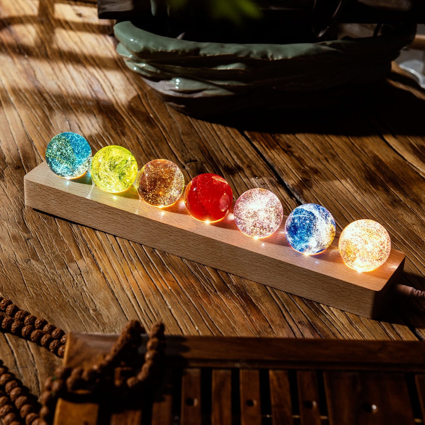 Movdyka 7 Colorful Glass Crystal Ball Desk Ecorations Chakra Healing Stones