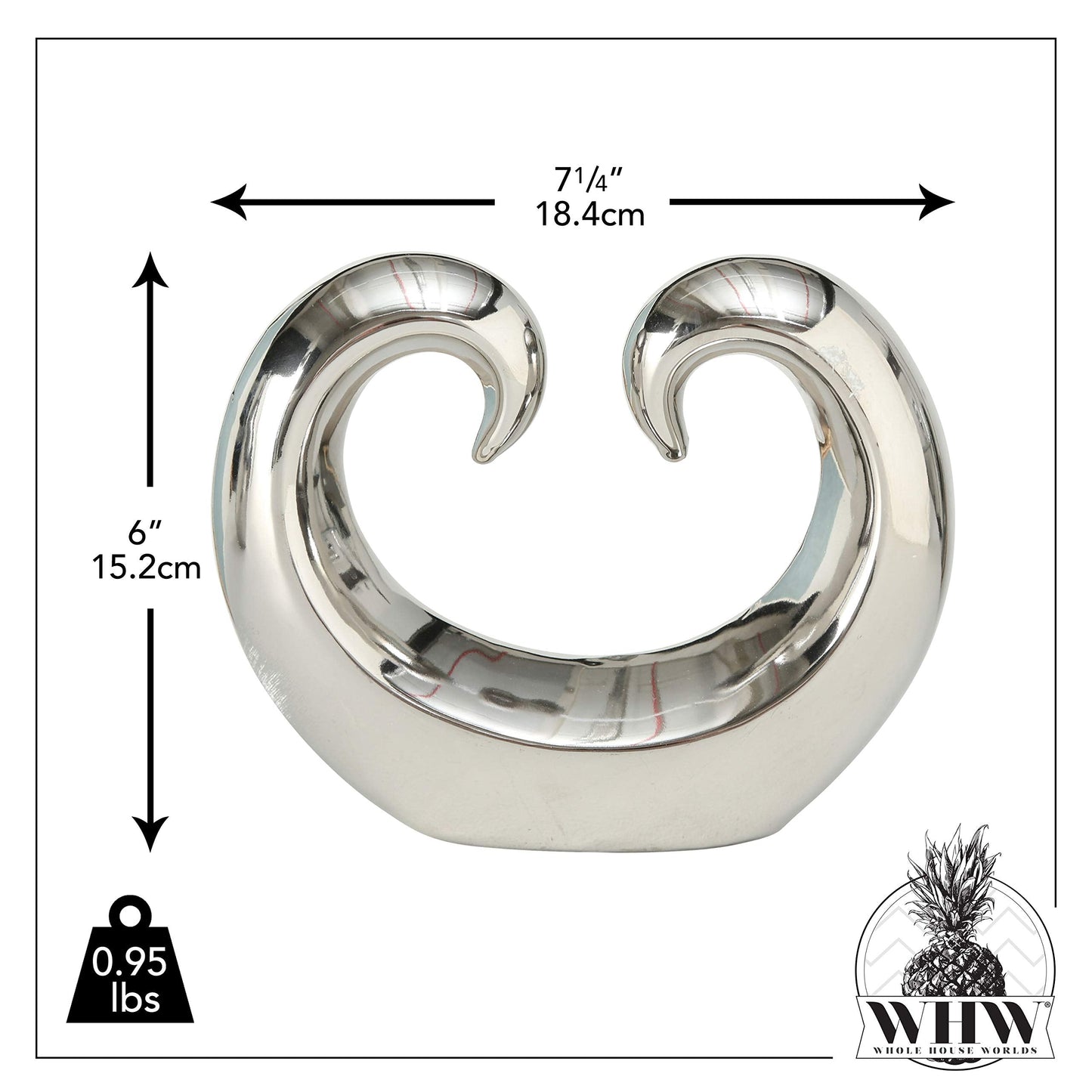 WHW Whole House Worlds Eternity Double Curled Wave Sculpture, Set of 2, Modern Art, Silver Titanium Glazed Ceramic Stoneware, 8 1/4 Inches, Abstract Table Top Accent