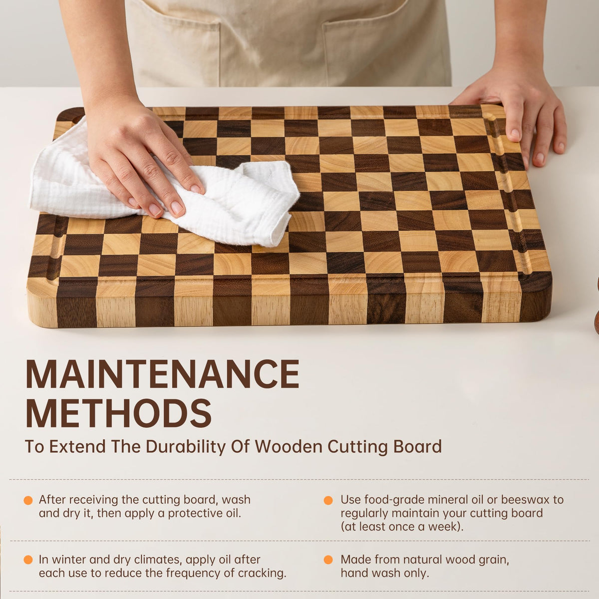 FYCTIO Wooden Cutting Boards for Kitchen, Checkered Cutting Board 1.2" Thickened, Walnut Chopping Board with Juice Grooves & Handles, Double-sided Butcher Block with Gift Box, 17" x 12"