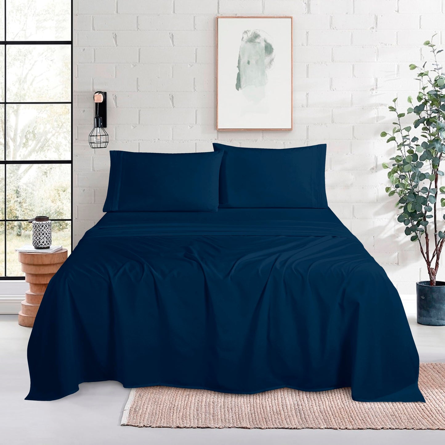 Mocassi Full Size 4-Piece Bed Sheet Set - 1800 Premium Hotel Quality Microfiber 18-24 Inches Extra Deep Pocket Fitted Sheet- Luxury Soft, Breathable, Wrinkle, and Fade Resistant, Navy Blue