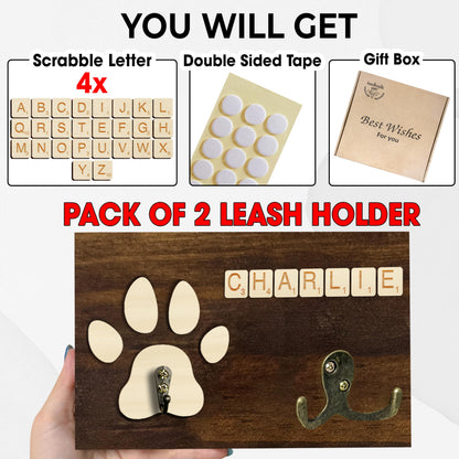VINARTSVN 2 Pack Dog Leash Holder Wall Mount, Pet Harness Hanger with Scrabble Letters, Dog Collar Organizer for Entryway, Cat Leash Holder for Wall, Pet Loss Gifts, Keepsake, Home Decor PF218-CBW