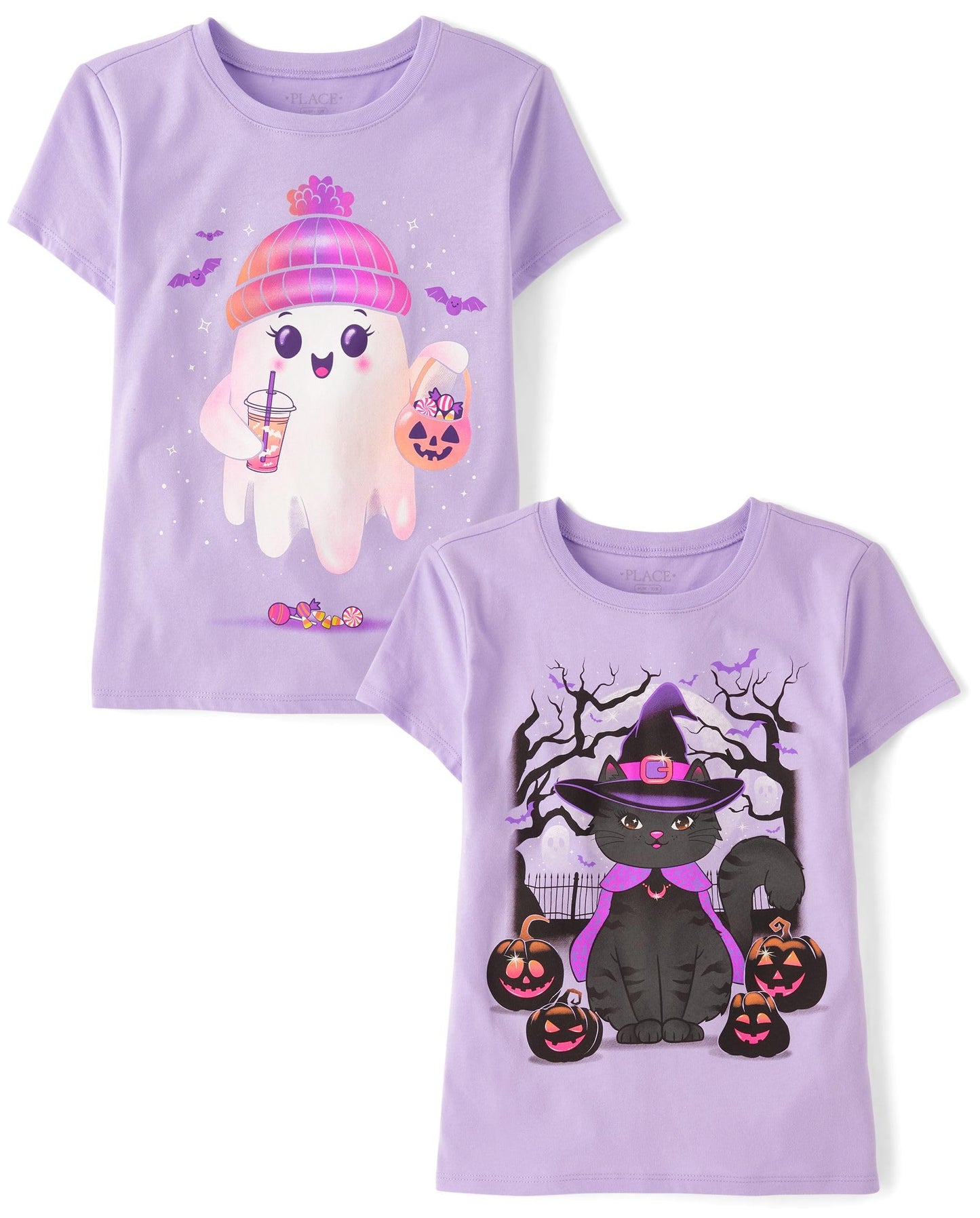 The Children's Place,Female,All Holidays Short Sleeve Graphic T-Shirts,multipacks,Black Cat/Ghost Beanie 2-Pack,X-Small