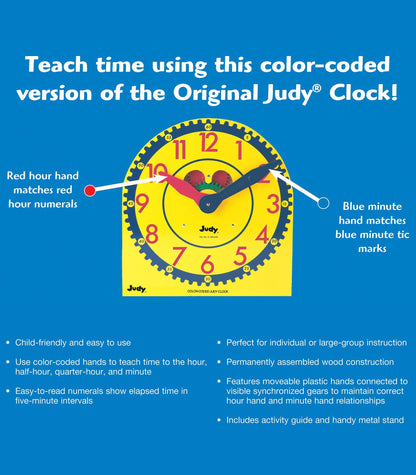 Carson Dellosa 13" x 12" Judy Clock, Time-Telling Teaching Clock for Kids, Classroom Clock for Teaching Time, Analog Clock, Teaching Clock for Classroom or Home School, Kindergarten to 3rd Grade