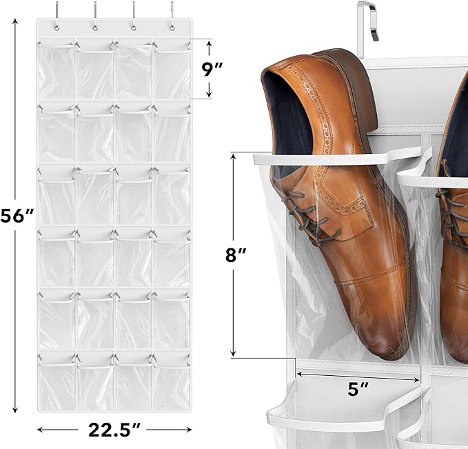 Simple Houseware 24 Pockets Large Clear Pockets Over The Door Hanging Shoe