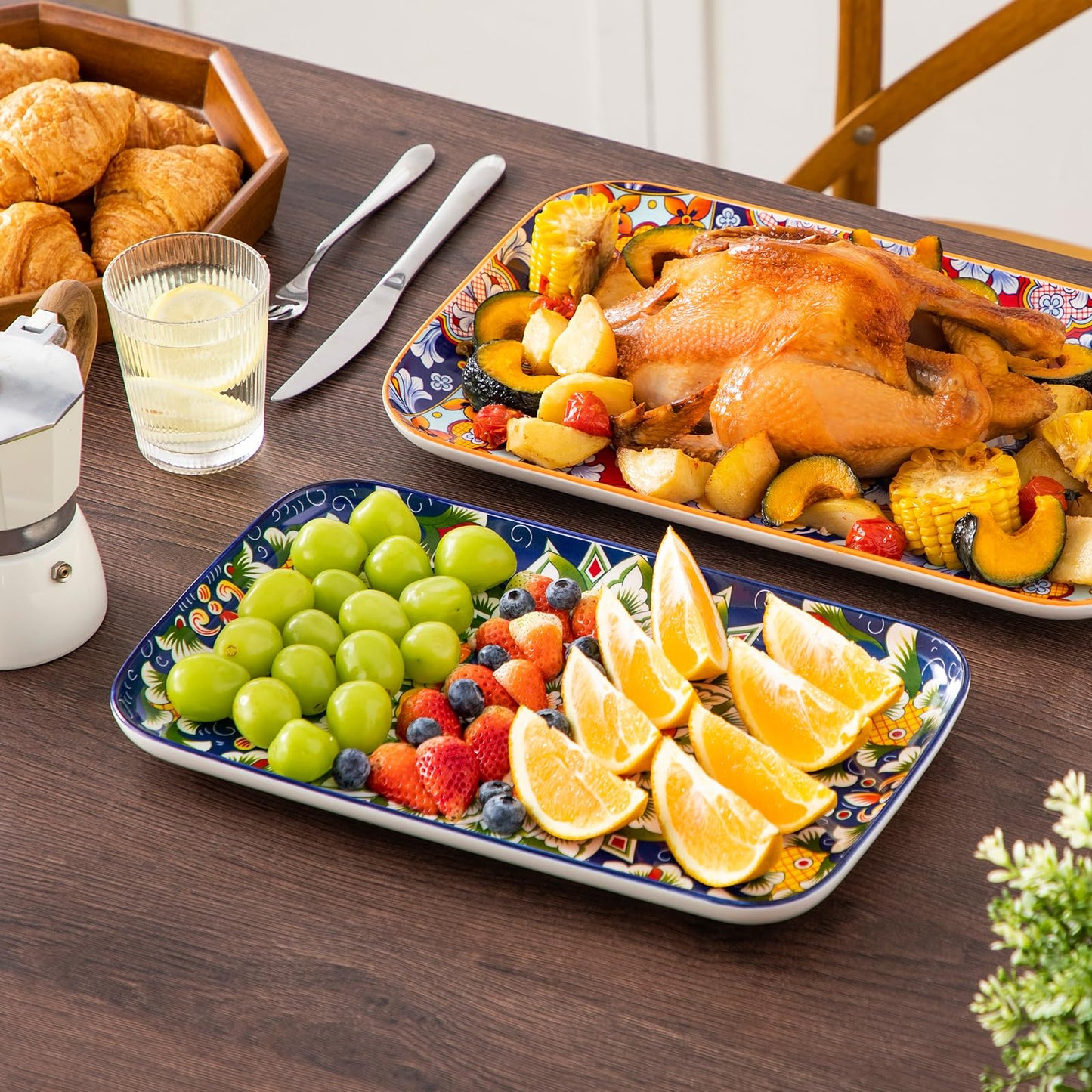 vancasso Serving Platters Set of 3, 16"/14"/12" Inch Rectangular Trays - Serving Platter Extra Large, Ceramic Bohemian Serving Dish for Entertaining Food, Microwave & Dishwasher Safe, Colorful