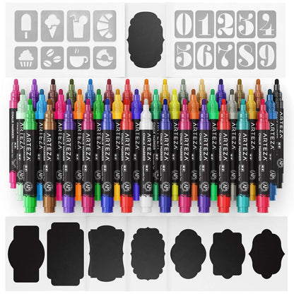 ARTEZA Liquid Chalk Pens, 42 Unique Colours, Includes 50 Chalkboard Labels and Replaceable Tips, Water-Soluble Chalk Pens for Blackboards and Windows