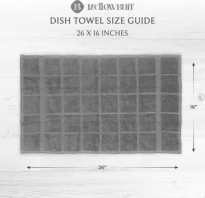 100% Cotton Terry Dish Towels, 4 Pack Plain, 16 x26 Inches, Super Soft and