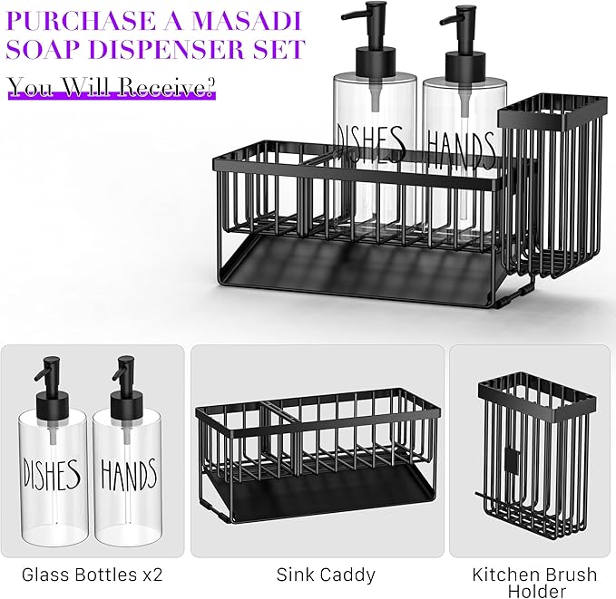 MASADI Kitchen Dish Soap Dispenser Set