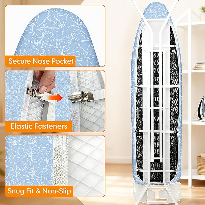 Ironing Board Cover and Pad, 15x54 Standard Size Thick Iron Padding, Scorch &