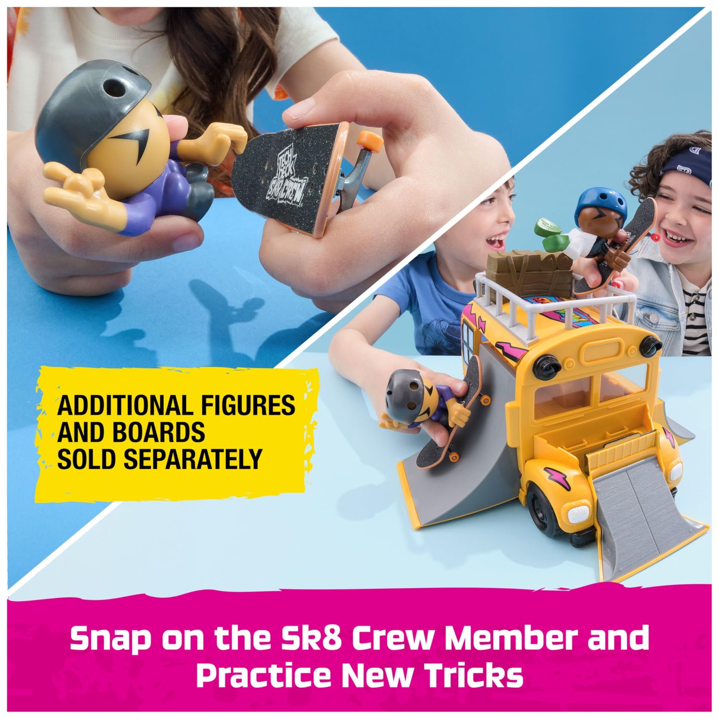 Tech Deck Sk8 Crew 2-in-1 Transforming Ultra Sk8 Bus & Storage with Fingerboard & Figure, Collectible Mini Skateboards, Kids’ Toys for Ages 5 and up