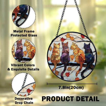 XFCICRLJ Cat Gifts Fall Winter Suncatcher Stained Glass Window Hanging, Rustic Autumn Black Cat Sun Catchers Indoor Window Glass Wall Art Decor, Fall Wall Hanging Decor Decorations, 7.9x7.9 Inch
