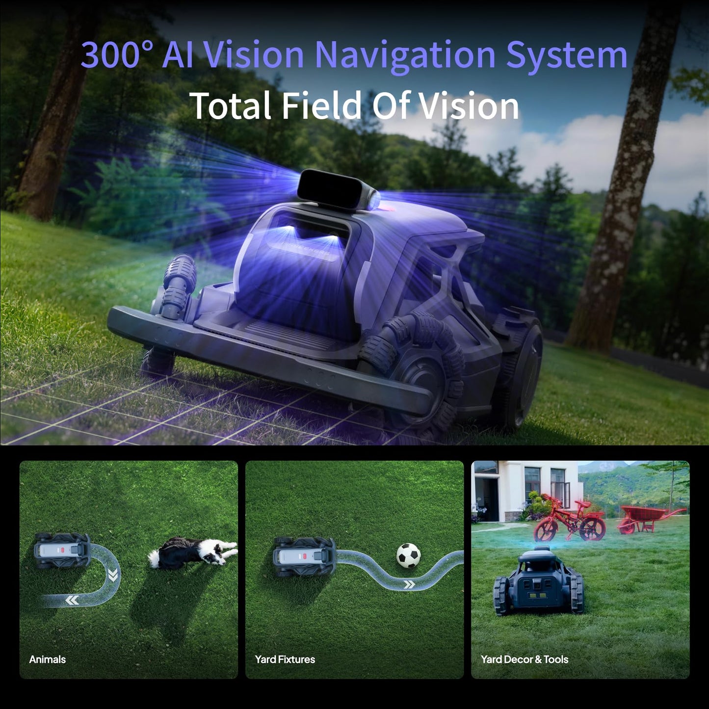 AIRSEEKERS TRON Robot Lawn Mower for Up to 2400㎡, 300° Vision, NRTK V-SLAM