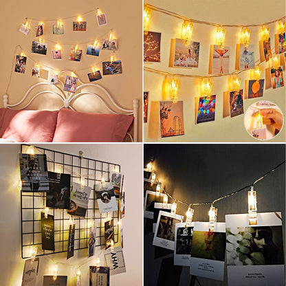 AOSTAR Tonver 20 LED Photos Clips String Lights (10ft. Warm White) Battery Operated Fairy String Lights for Bedroom Hanging Photos, Cards and Artworks