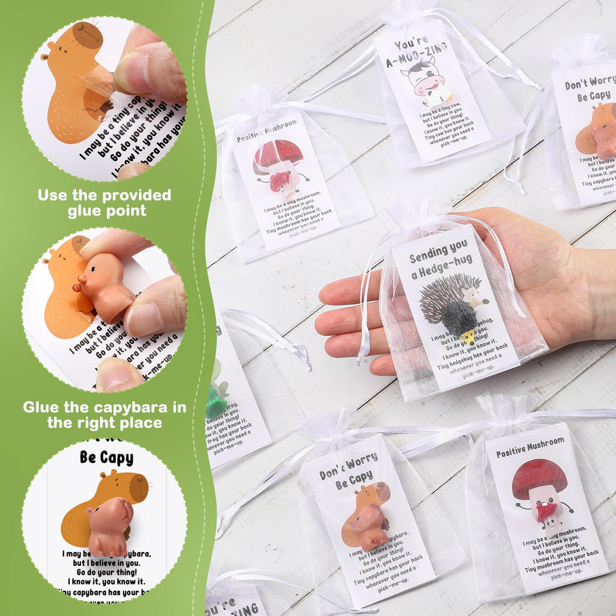 Fumete 25 Set Employee Appreciation Gift Bulk for Social Worker Volunteer Teacher Nurse Positive Resin Animal with Pun Motivation Note Card Inspirational Secretary Admin Assistant Thank You Gift