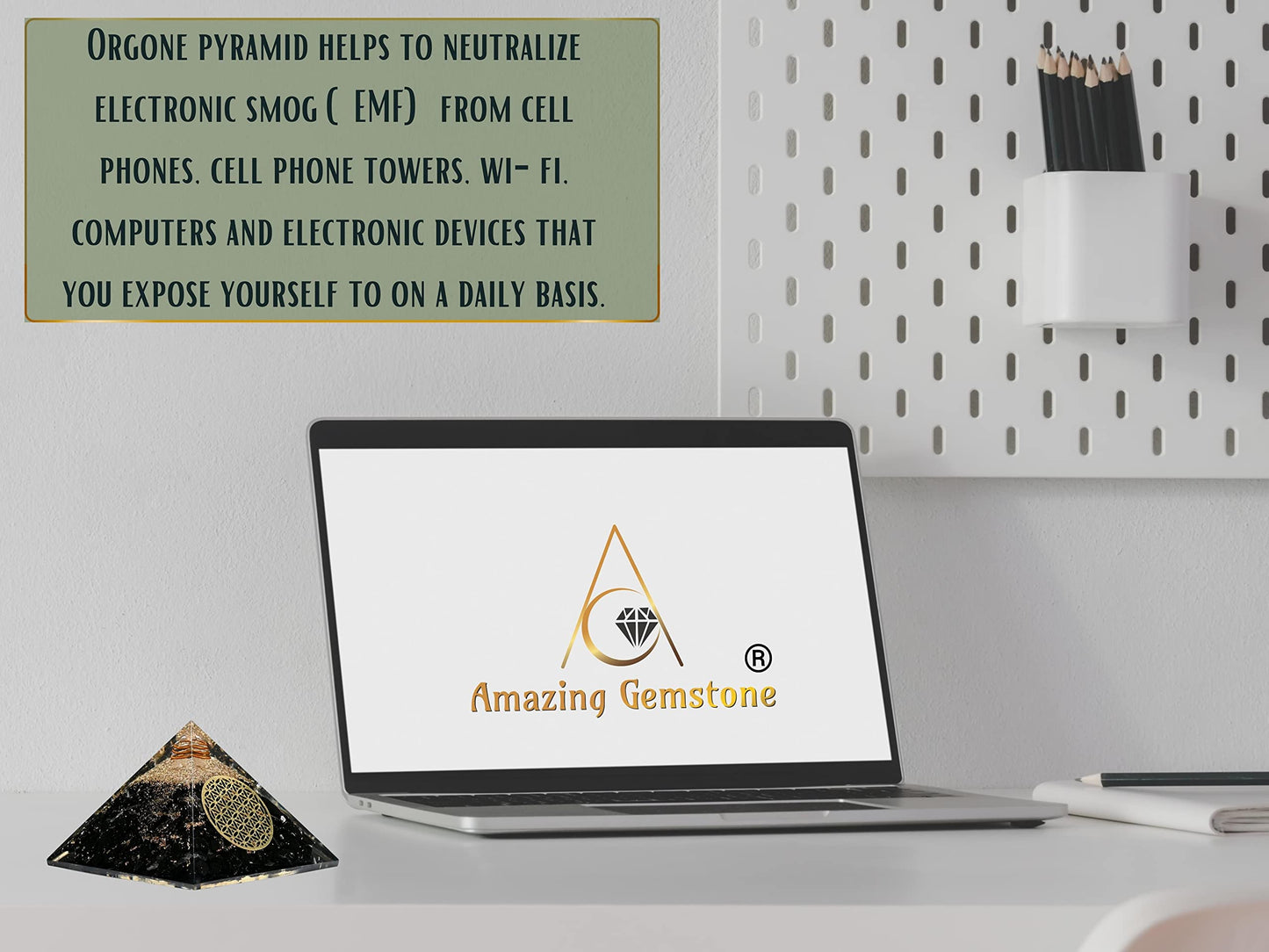 Amazing Gemstone Large Shungite Orgone Pyramid Crystal - Flower of Life Orgonite Pyramid - Positive Energy Healing