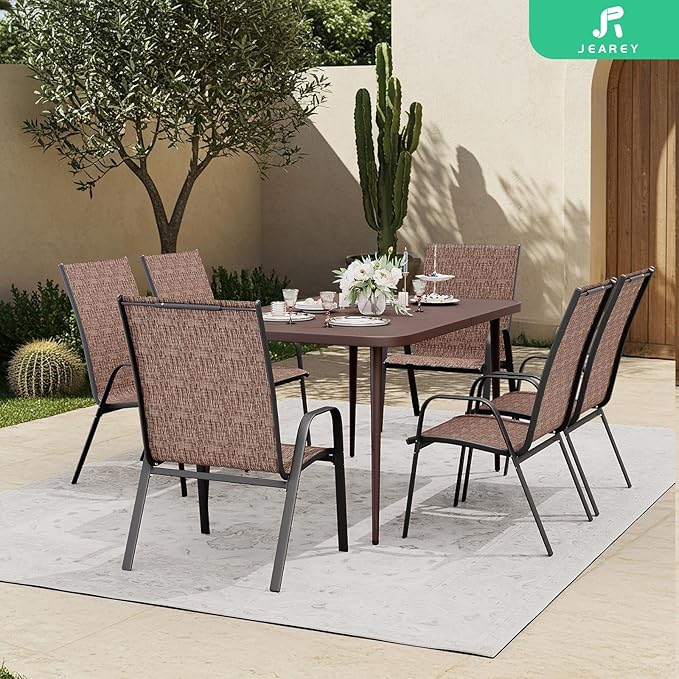 JEAREY Patio Dining Table, Outdoor Dining Table All-Weather for Garden, Backyard, Lawn, Coffee
