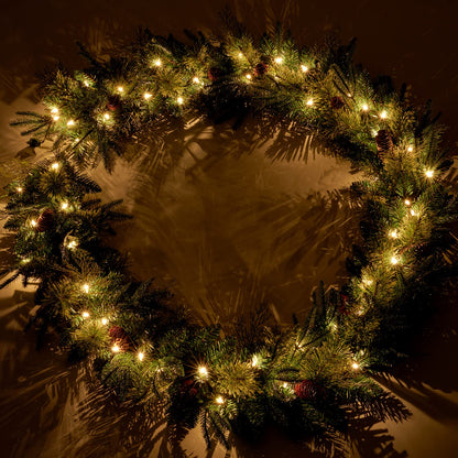 AMERZEST 9Ft Pre-lit Christmas Garland with 50 LED Lights Battery Operated,Holiday Decoration Stairs Wall Mantle Door Indoor Outdoor