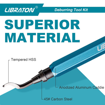 Libraton Deburring Tool with 11PCS High Speed Steel Blades, Aluminum Handle, 360 Degree Rotary Design Burr Remover for Metal, Resin, Aluminum, Copper, Plastic, 3D Printing, Wood