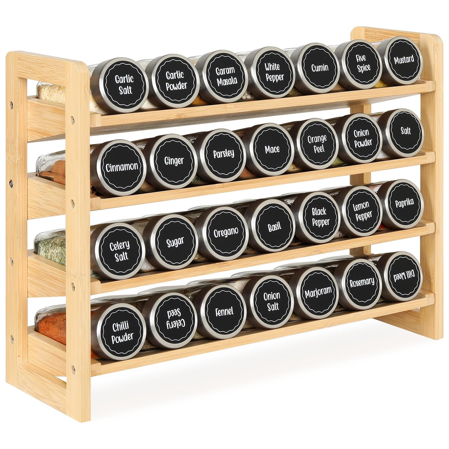 Tfro & Cile Spice Rack Organizer 4-Tier Bamboo Countertop Seasoning Organization for Cabinet Pantry Organizers for Kitchen