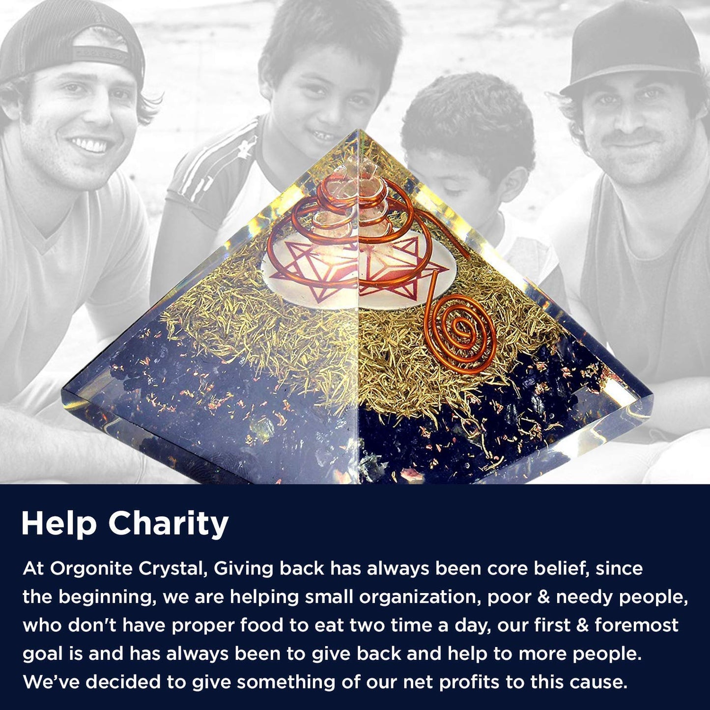 Orgonite Crystal Orgone Pyramid Energy Generator – Earth Star Chakra Symbol Orgonite with Black Tourmaline and Brass Metal – Crystal Pyramid for Meditation, Yoga, and Décor