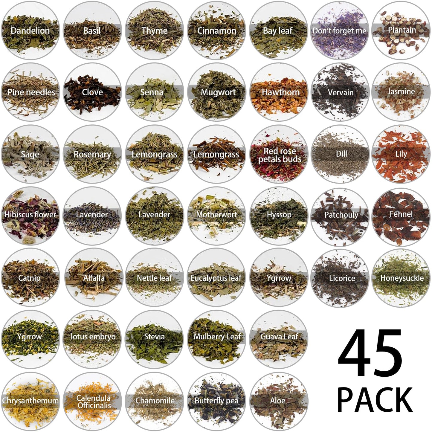 45-Bottle Dried Herbs Kit for Witchcraft, Wicca Altar and Magic Spells