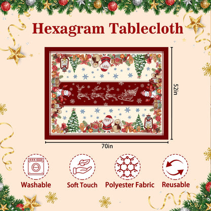 Hexagram Christmas Tablecloths 52 x 70 Inch, Christmas Table Cloth, Oblong Snowman Tablecloth Winter Xmas Santa Tablecloths for Kitchen Dining Decor