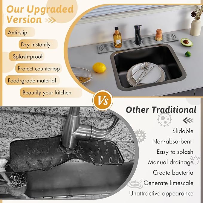 Diatomite Sink Protector for Kitchen, 23.6" Durable Faucet Mat Splash Guard