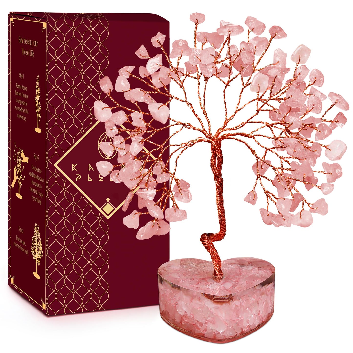 Rose Quartz Crystal Tree of Life Birthday Gifts for Women, Girls Friends, Handmade Chakra Healing Crystals Tree for Home Office Decor, Positivity, Good Luck, Money, Unique Gifts for Her Mom, Sister