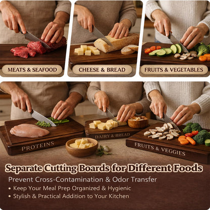 FUSAHURIY Australia Acacia Wood Book-Style Cutting Boards with Stand, Set of 3 Kitchen Boards for Hands-Free Recipe Viewing, First-Time Cooking, Breakfast Prep, Family Cooking and Housewarming Gift