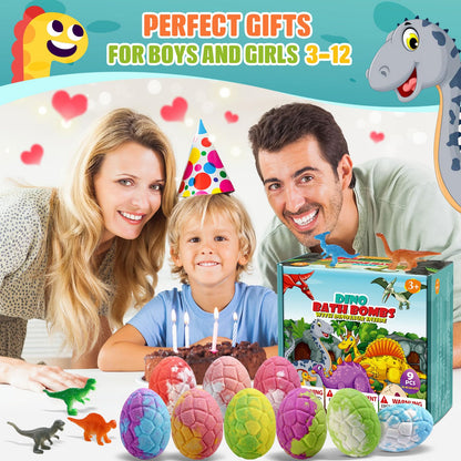 Qivatex Gifts for Kids Dinosaur Bath Bombs, 9 Pack Natural and Organic Dino Bath Bombs Bubble Bath Gift Set, Perfect Birthday Gifts for Boys Girls 3-12