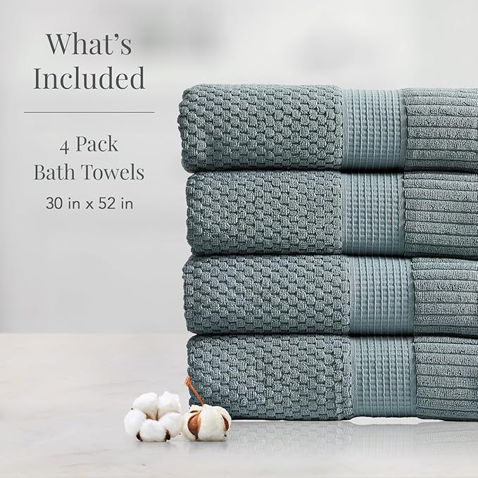 NY Loft 100% Cotton Bath Towel 4 Pack | Super Soft & Absorbent Quick-Dry Bath