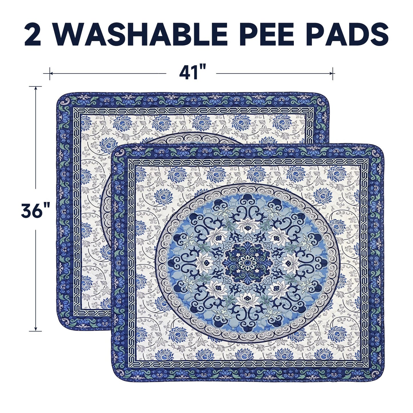 YOSEPATI Washable Pee Pads for Dogs 2 Pack,104x92cm Waterproof Non-Slip Reusable Puppy Pad with Fast Absorbent,Leakproof Whelping Pads for Pet Housebreaking