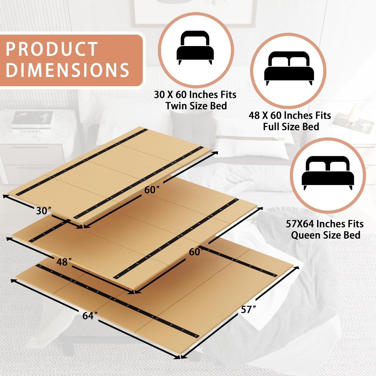 Imperius Foldable Box Spring, Bunkie Board, Bed Support Slats, Bed Boards for Under, Twin (60x30)