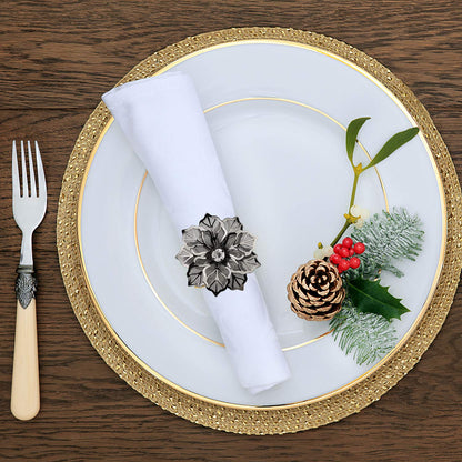 Picowe Set of 12 Alloy Napkin Rings with Hollow Out Flower Napkin Ring Holders for Wedding Party Holiday Banquet Christmas Dinner Delicate Serviette Buckles Decor Favor (Gun Metal)