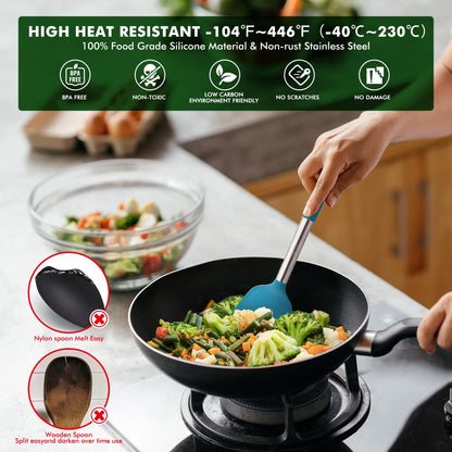 HOTEC 446°F Heat Resistant Silicone Kitchen Utensils, Cooking Utensil Set, Spatula Set, BPA Free, Kitchen Gadgets, Utensils Holder, Dishwasher Safe, 14pcs Multicolor