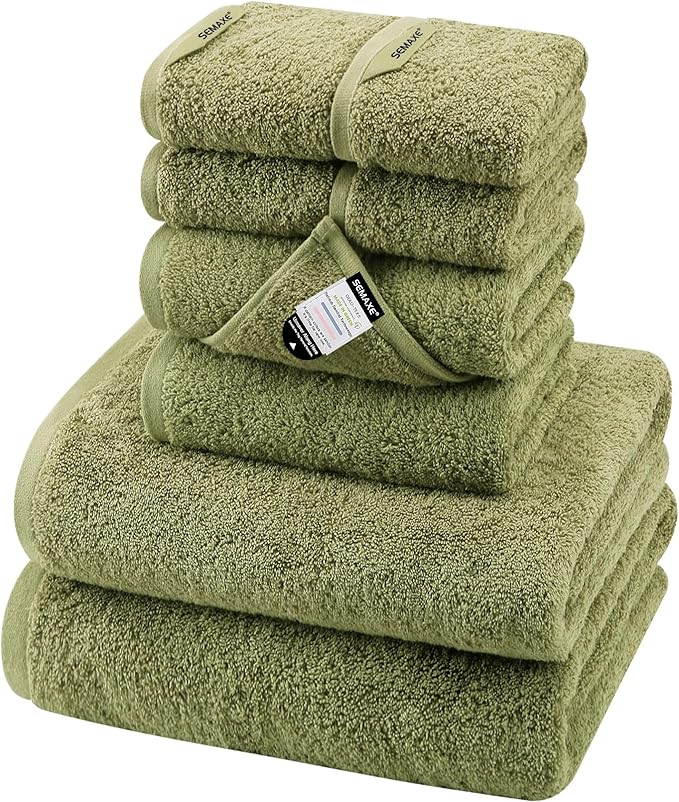 SEMAXE Sage Green Bath Towel Set, 100% Cotton Bathroom Towels