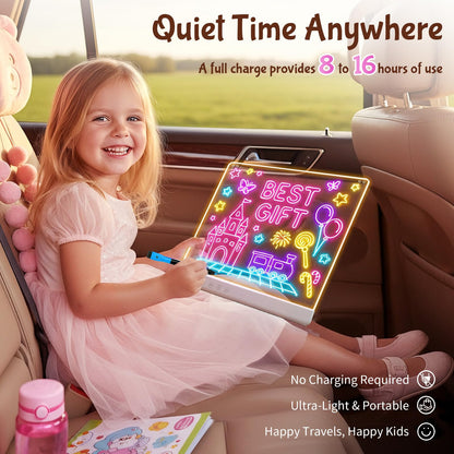 16" Rechargeable LED Drawing Board for Kids, Doodle LED Note Board with Colors, Neon Light Up Drawing Board with Markers&Tracing Paper, Creative Easter Birthday Christmas Gift Ideas