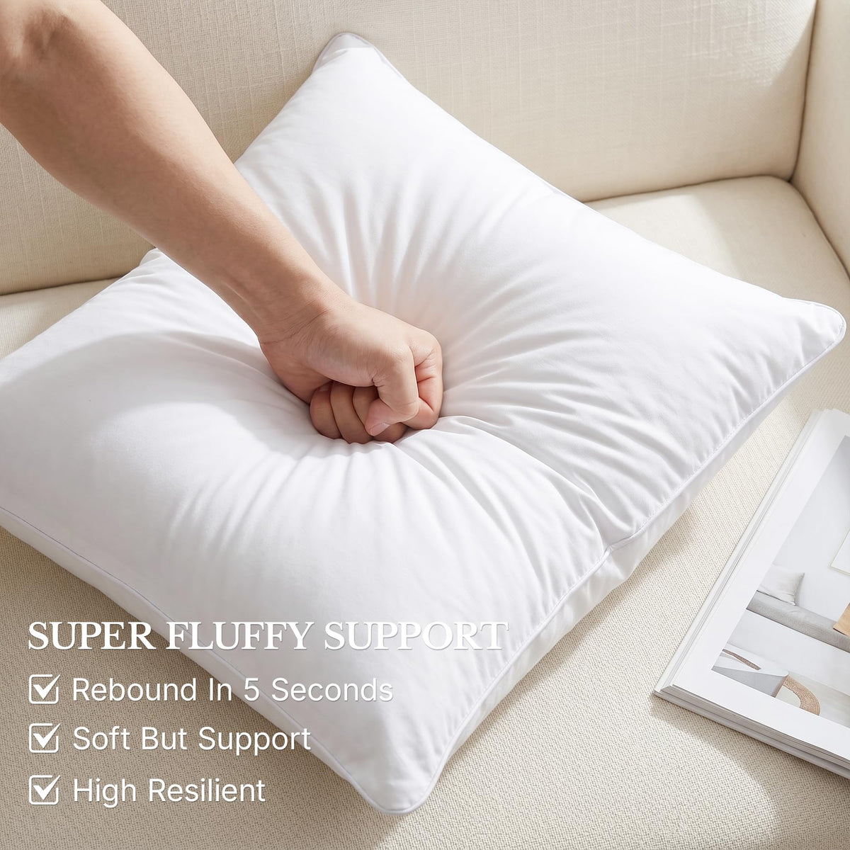 Leeden 20 x 20 Pillow Inserts (Set of 2) - Throw Pillow Inserts with 100% Cotton Cover - 20 Inch Square Decorative Pillows for Sofa, Couch, Bed and Home Decor