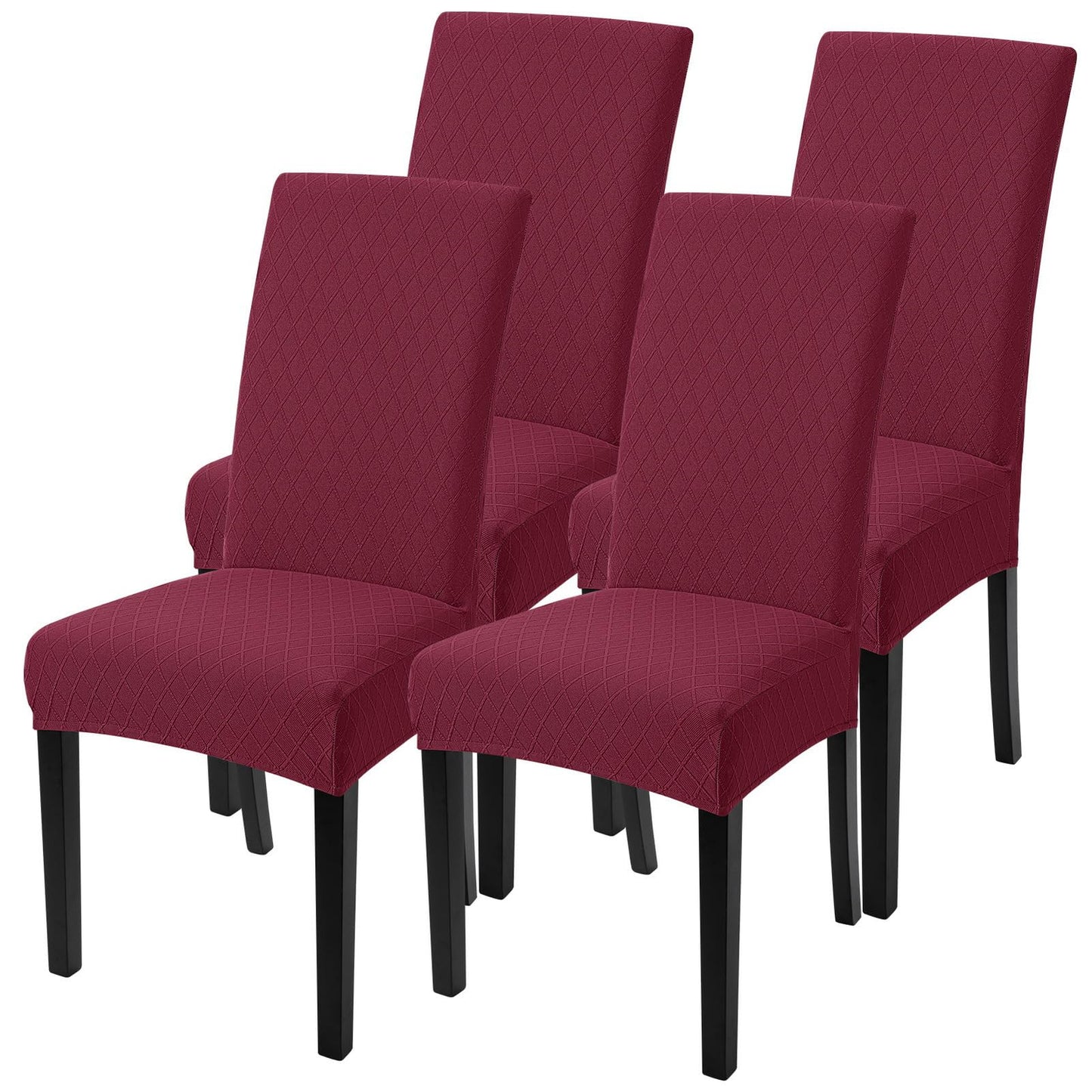 SearchI Dining Room Chair Covers Set of 4, Stretch Jacquard Parsons Chair Slipcovers Removable Washable Kitchen Chair Protector Cover for Dining Room, Hotel, Ceremony (Wine Red Rhombus)