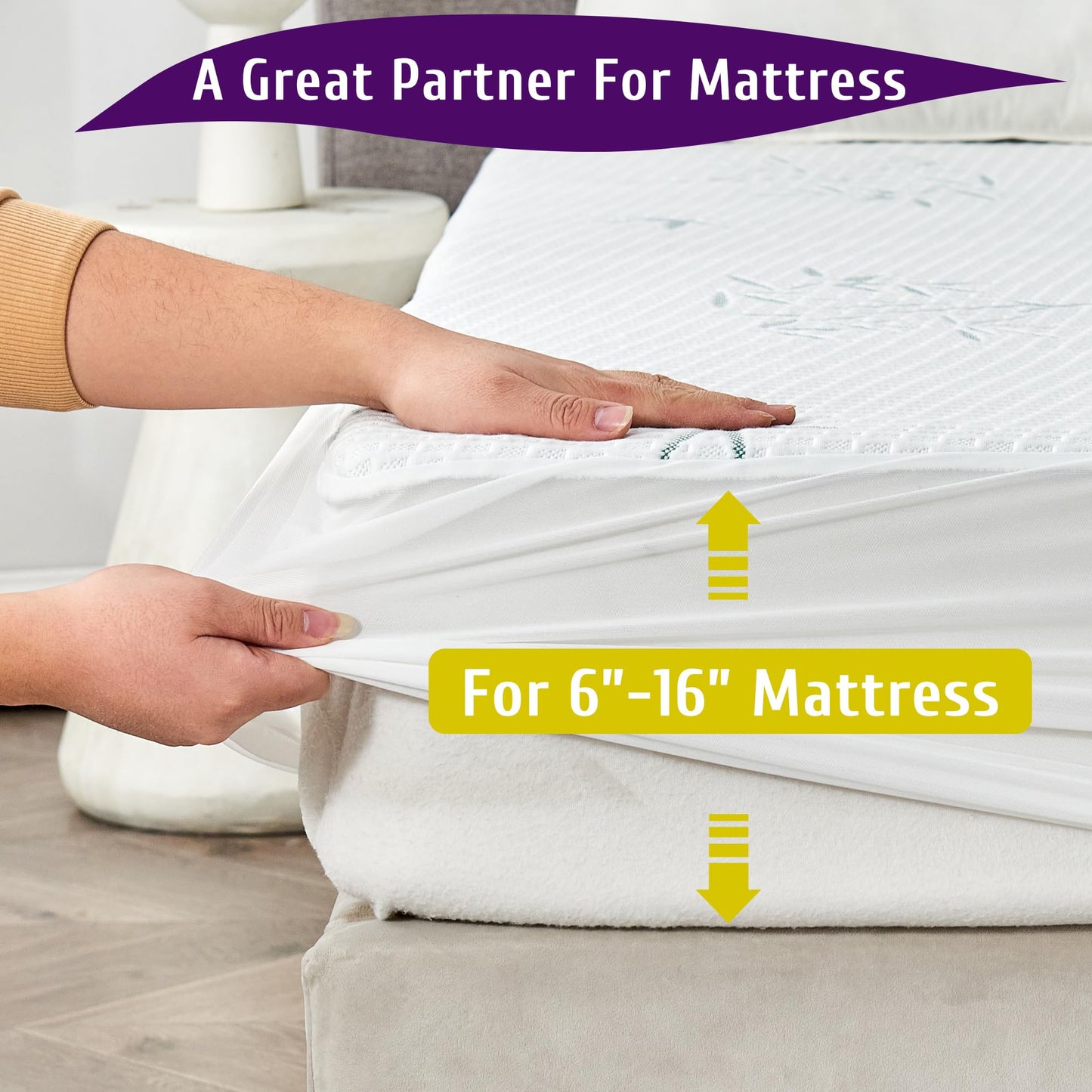KUTUU Full Size Waterproof Mattress Protector, Breathable and Cooling Full Mattress Pad Cover, Fitted Sheets Style, 6-16 inches Deep Pockets