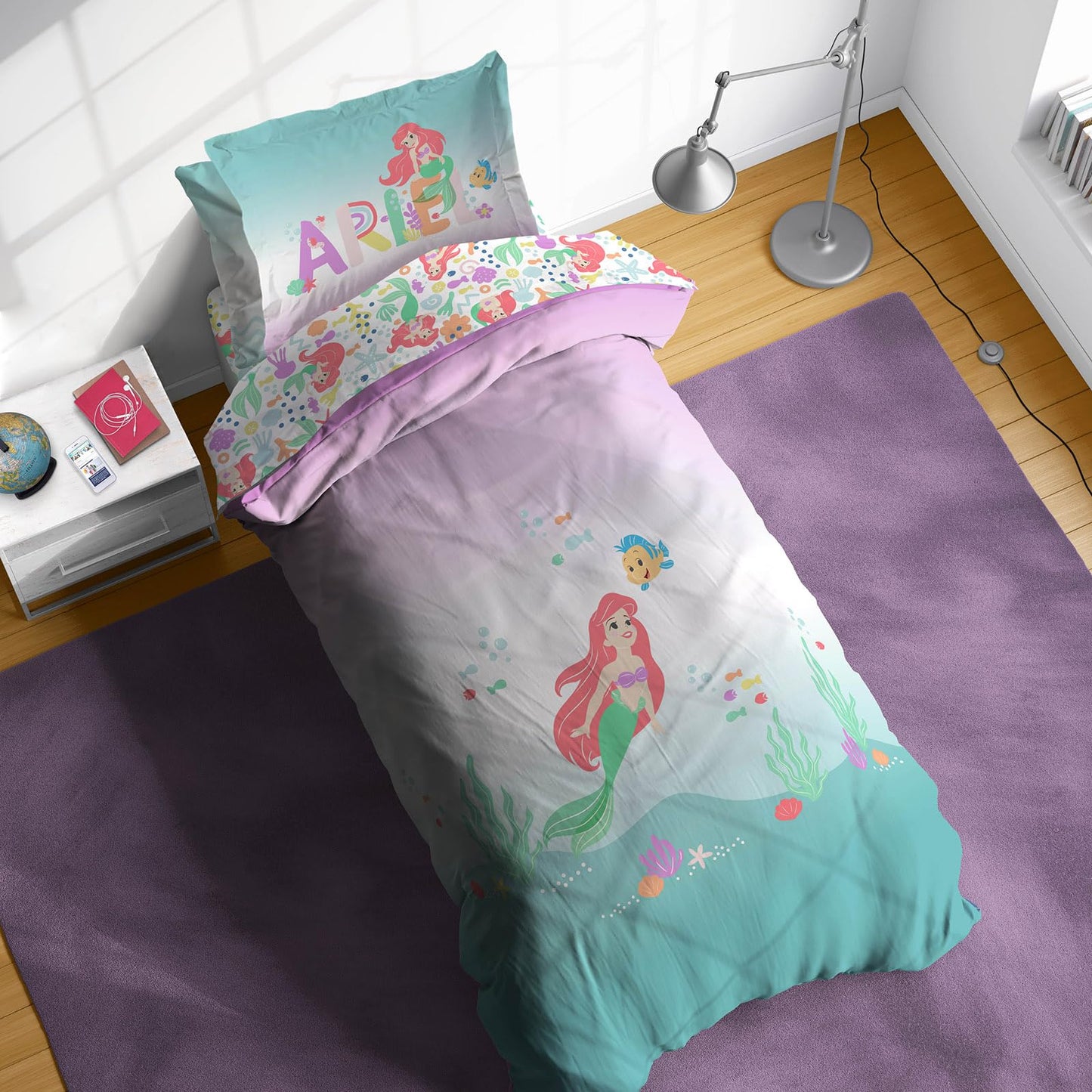 Disney The Little Mermaid Twin Comforter Set - 5 Piece Kids Bedding Includes Comforter, Sheets & Pillow Cover - Super Soft Ariel Microfiber Bed Set