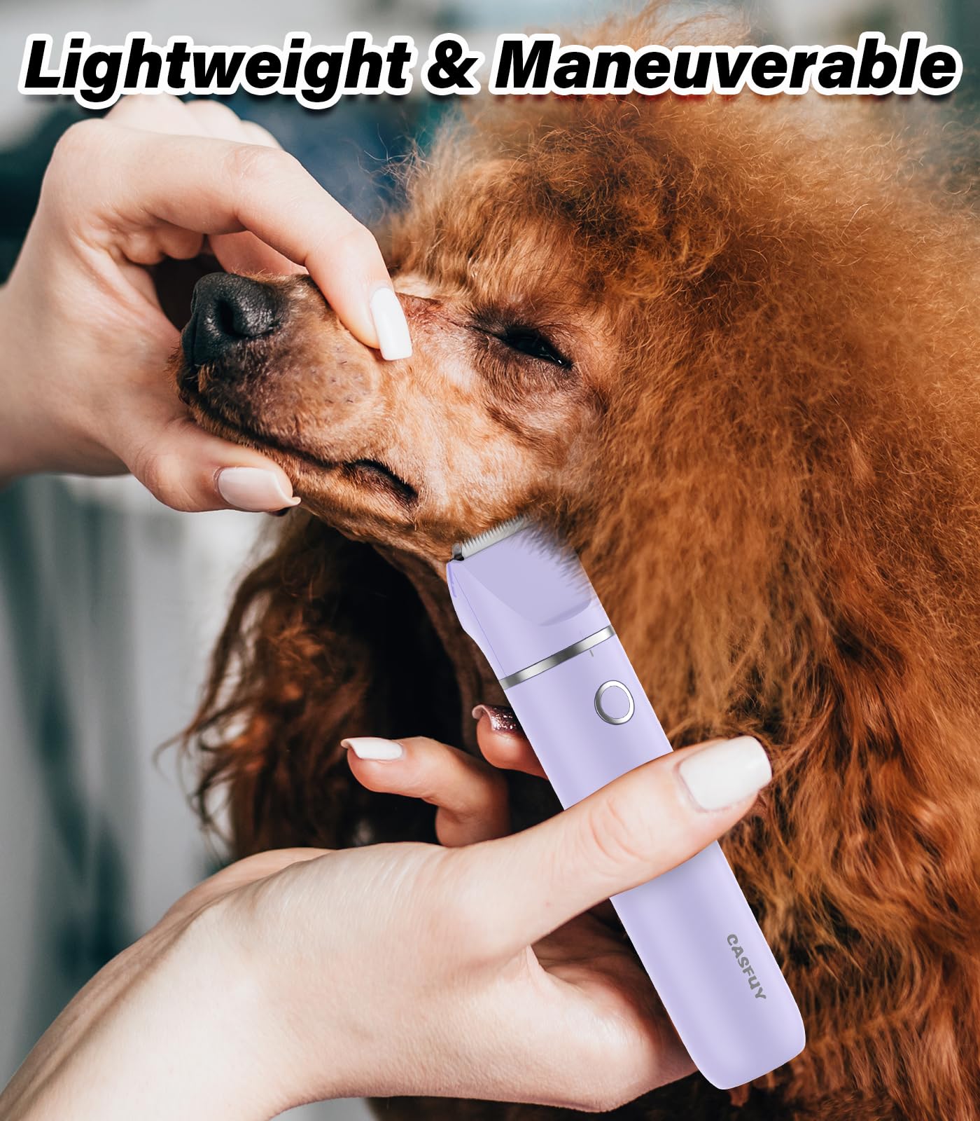 Casfuy Cordless Dog Paw Trimmer - Low Noise Dog Clippers with Double Blades USB Rechargeable Grooming Clipper for Dogs Cats and Small Pets for Trimming Hair Around Paws, Eyes, Ears, Face, Rump