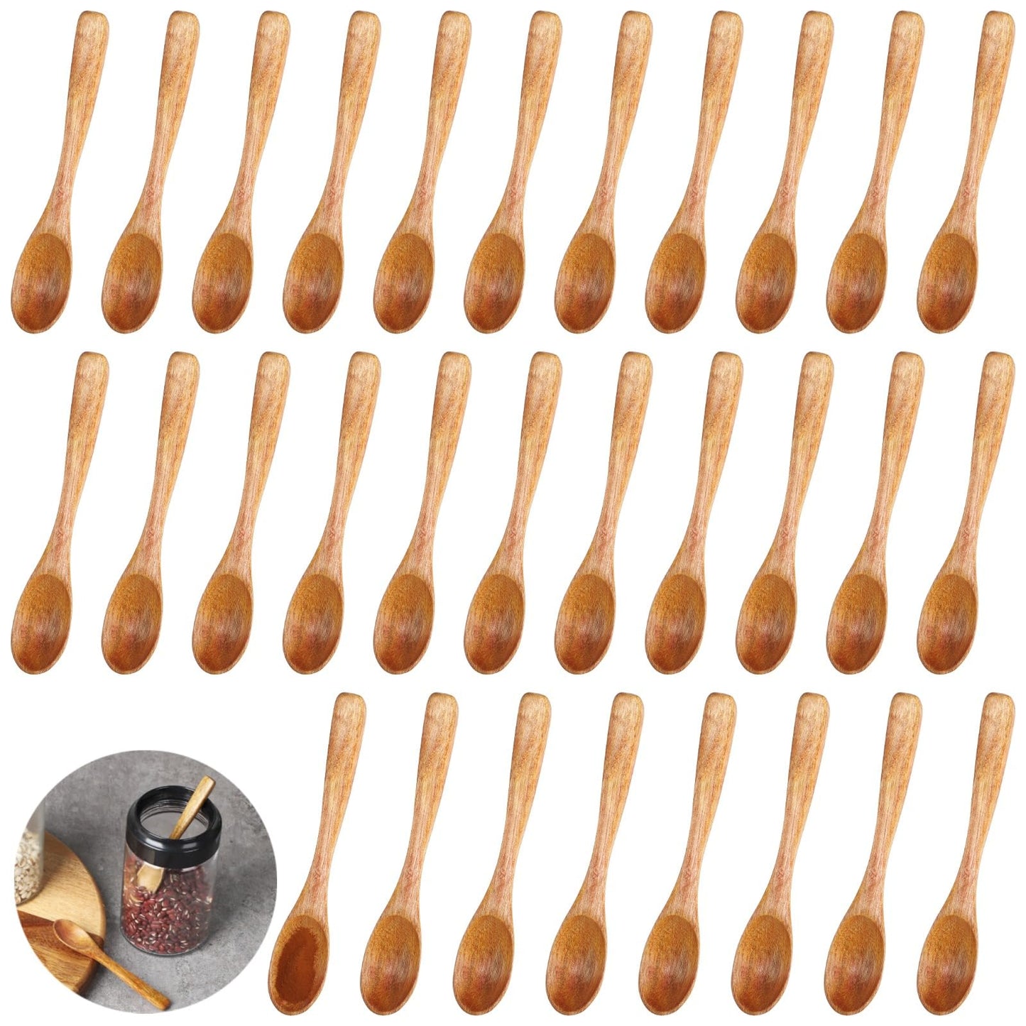 30 Pcs Small Wooden Spoons - 3.9" Tiny Small Mini Wood Spice Spoons for Cooking, Spice Serving Spoons for Salt, Honey, Sugar, Pepper, Tiny Teaspoons for Kitchen
