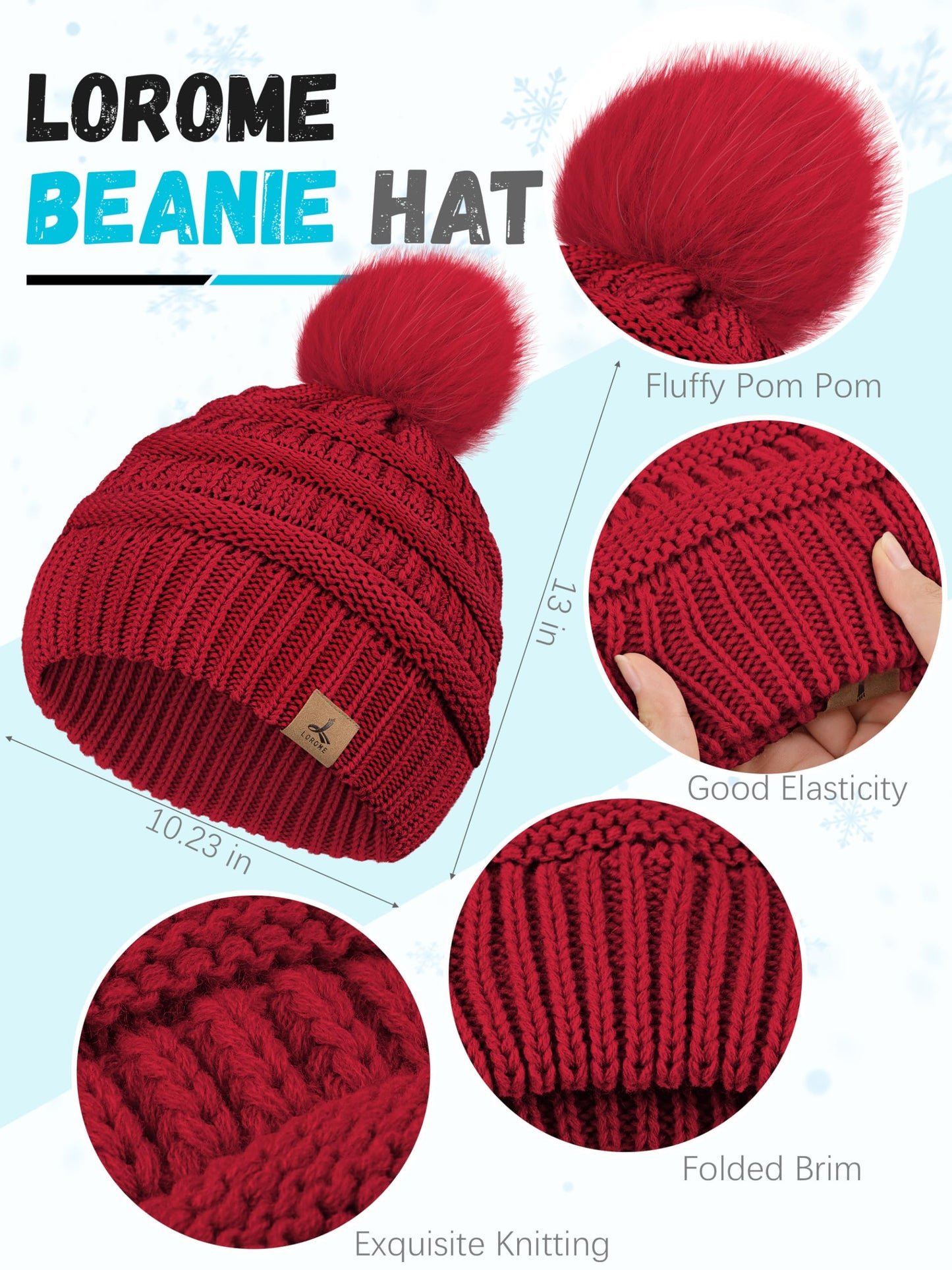 Winter Hat Scarf Gloves and Ear Warmer, Knit Warm Beanie Hat Touch Screen Gloves Long Knitted Plaid Scarf Set Gifts for Women Red