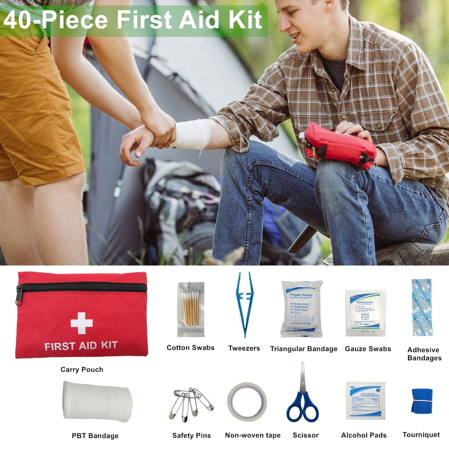 HolaKit Auto Emergency Kit, 55-Piece Car Emergency Roadside Kit with Jumper Cables, First Aid Kit, Safety Hammer, Goggles, Tow Ropes and More Ideal Car Essential Accessories for Women and Men
