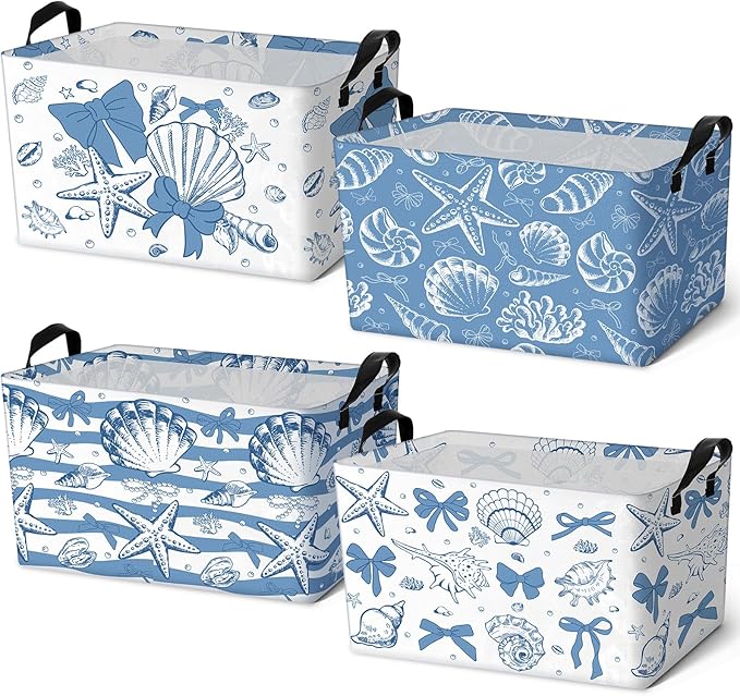 4 Pcs Coastal Beach Storage Basket Fabric Laundry Baskets