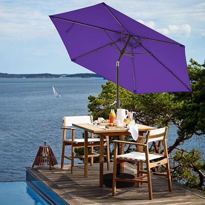 JEAREY 7.5FT Patio Umbrella Market Table Umbrella with 6 Sturdy Ribs, Push Button Tilt/Crank Outdoor Umbrella for Garden, Deck, Backyard, Pool and Beach,Dark Purple