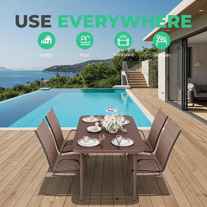 JEAREY Patio Dining Table, Outdoor Dining Table All-Weather for Garden, Backyard, Lawn, Coffee